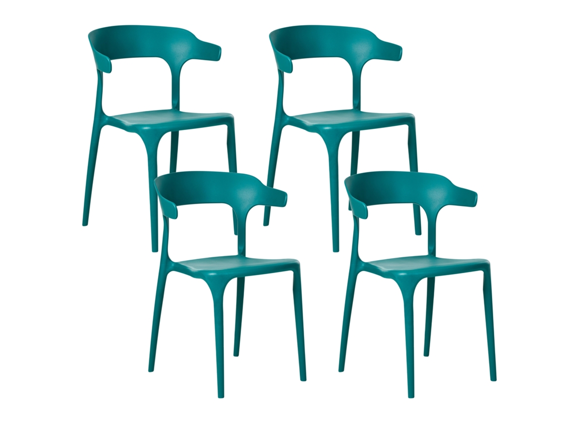 Conjunto De 4 Cadeiras De Jardim Beliani Gubbio De Polipropileno Azul Esverdeado 50x49x76