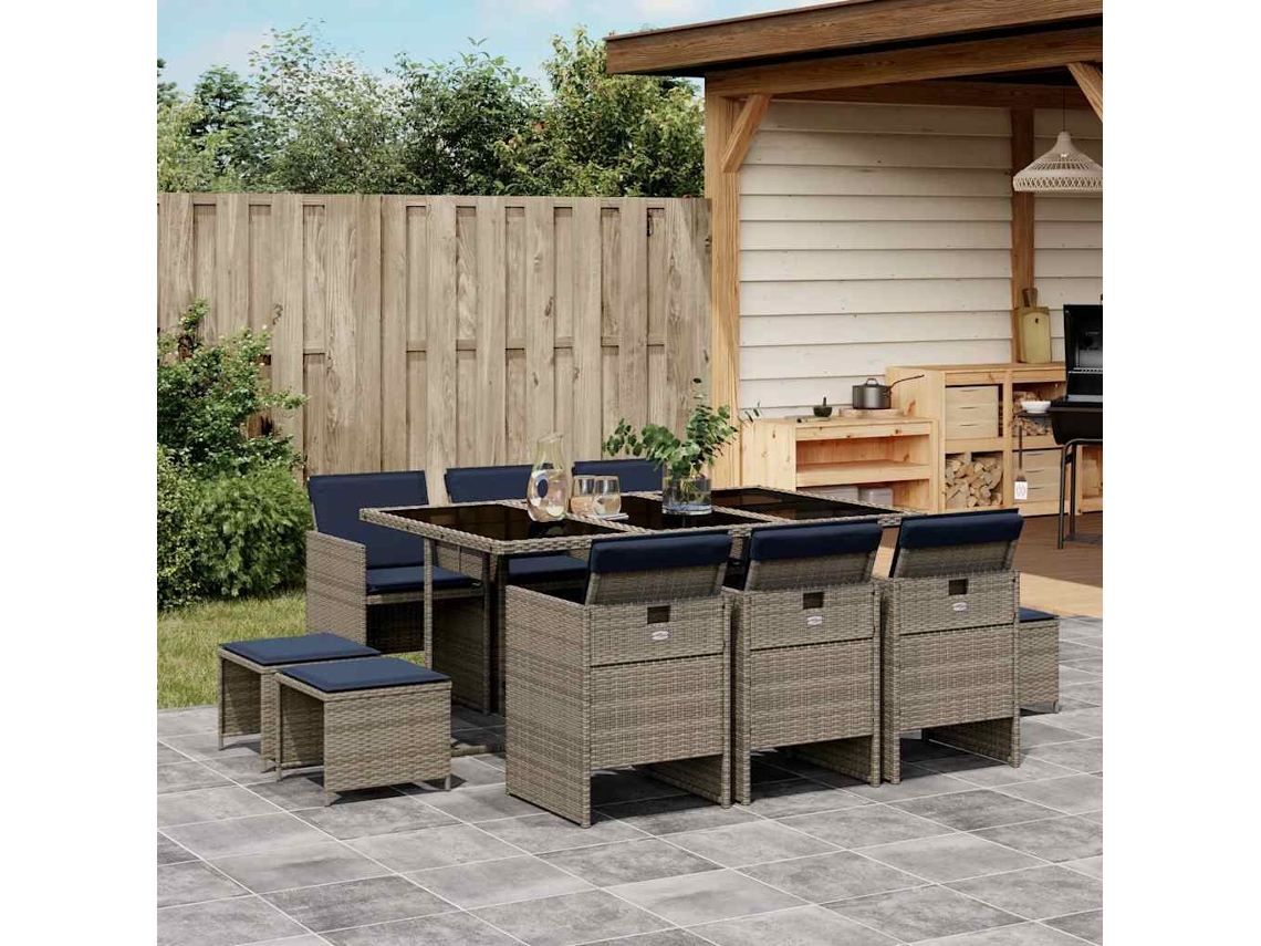 Vidaxl Conjunto De Jantar Para Jardim Com 11 Peças E Almofadas, Em Rattan Sintético Cinza