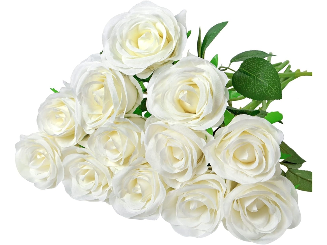 Pacote com 12 Rosas Artificiais Brancas, Ideais para Jardim, Casamentos e Uso Interno e Externo. AQUAFORGE