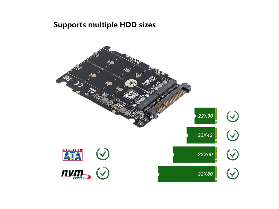 Placa Adaptadora Conversora M.2 Ngff Nvme Ssd Key M/b Para U.2 Sff-8639
