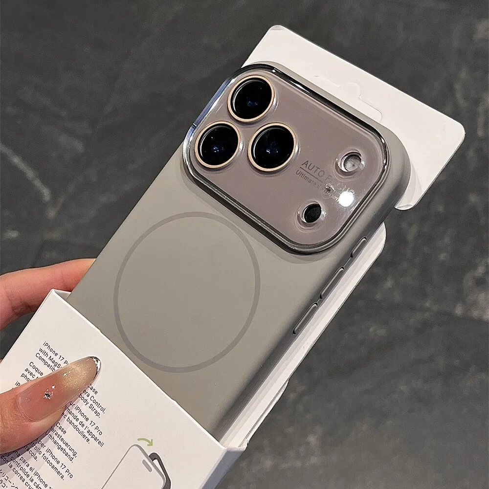 Capa Protetora Magnética De Silicone Líquido (cinza Tailandês) Para Iphone 15 Pro, Com Lente De Vidro.