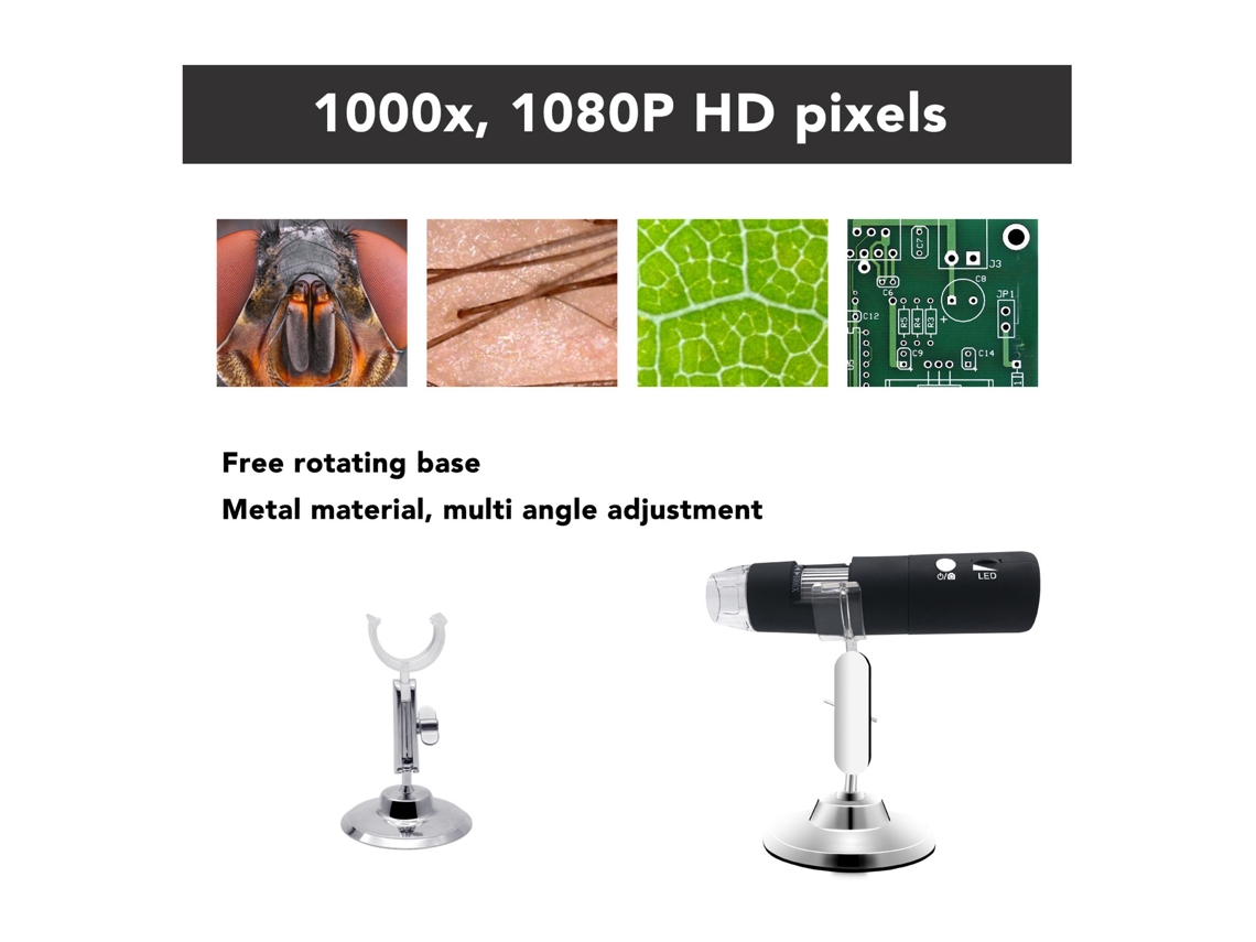 Microscópio Digital Wifi 1000x 1080p Led Para Celular E Pc