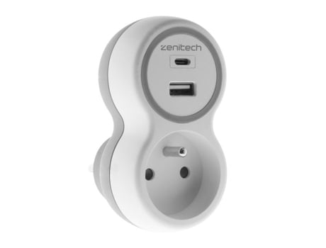 Tomada 16a Com Carregadores Usb Ac Zenitech Branco E Cinza 2.1a 3680w Interior