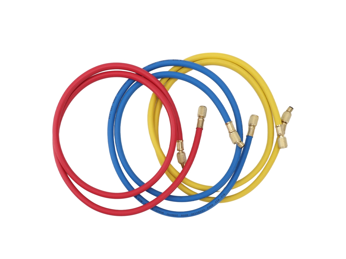 3 Mangueiras de Recarga de Refrigerante 150cm para R12 R22 R502 1/4in com Conexões de Latão