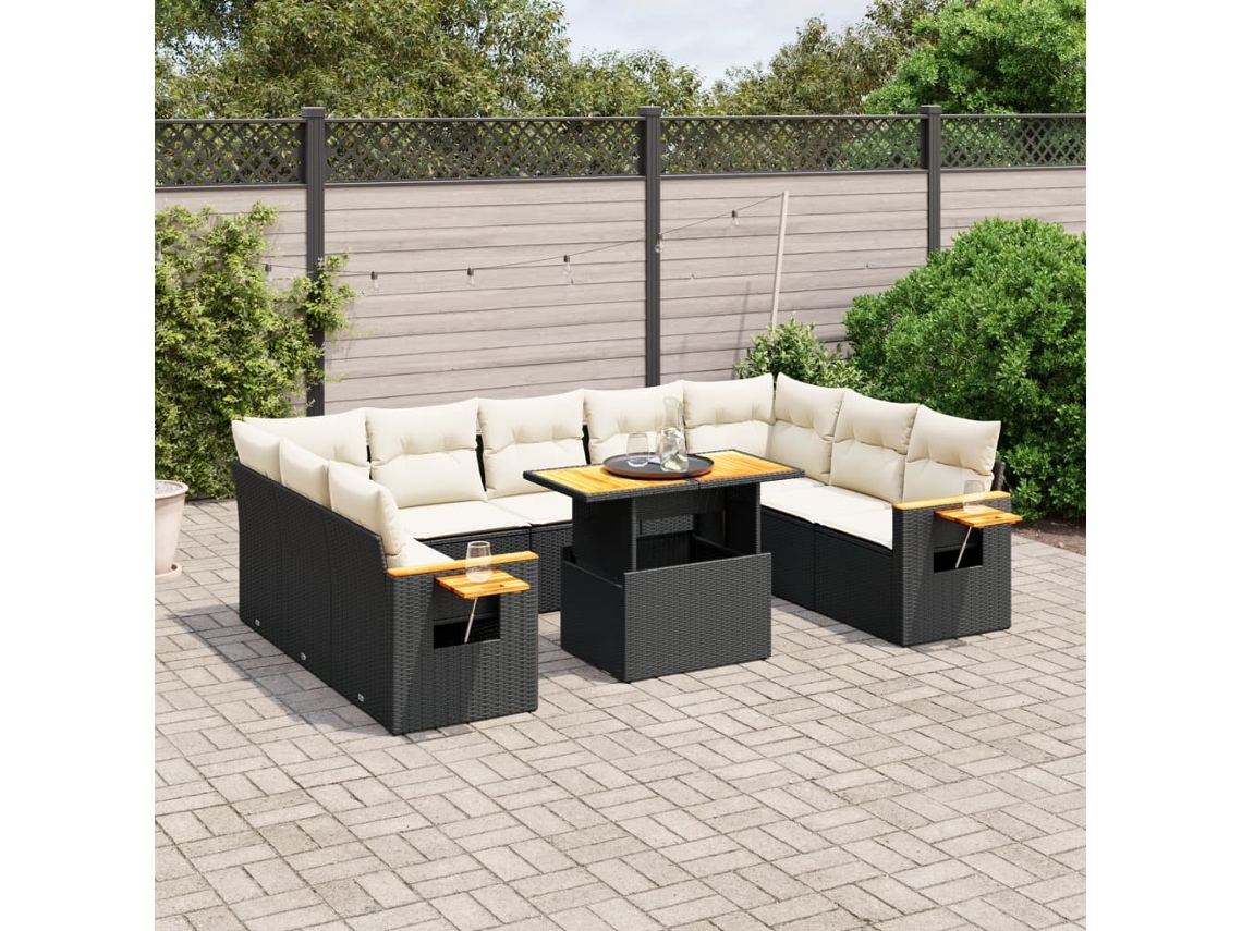 11 Pcs Conjunto Sofás De Jardim C/ Almofadões Vime Pe Preto Dkd Home Decor