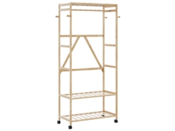 Vidaxl Cabide Com Prateleiras E Rodas 90x40x179,5 Cm Bambu