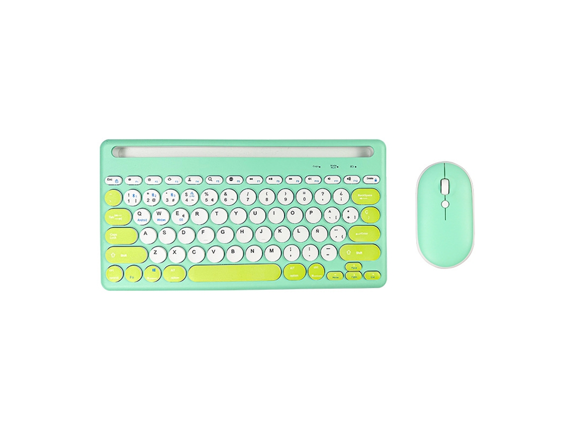 Teclado Eifson Sem Fio Com Mouse Bluetooth Suporta 4 Dispositivos - Layout Em Inglês - Verde