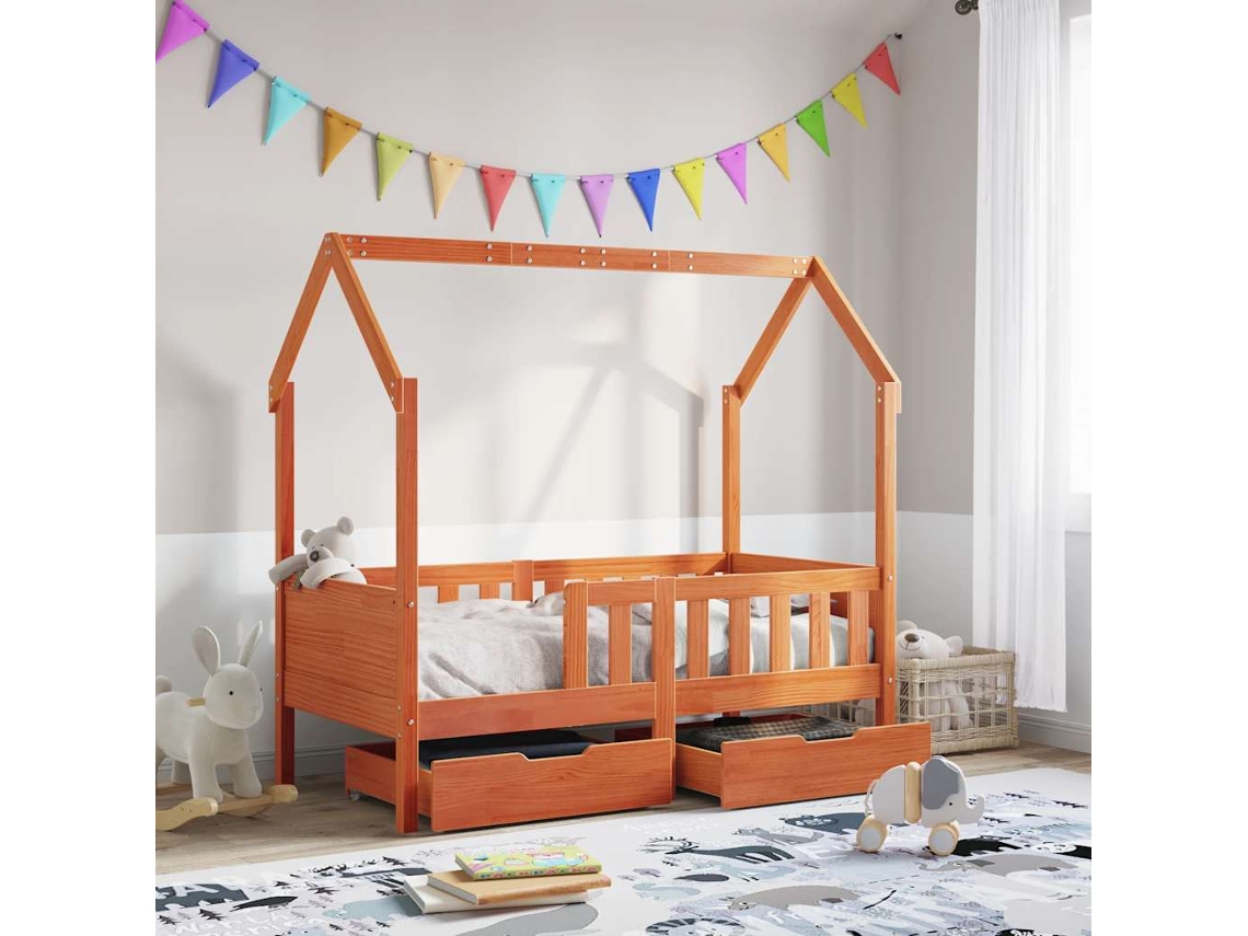 Vidaxl Estrutura De Cama Infantil C/ Gavetas 70x140 Cm Pinho Maciço