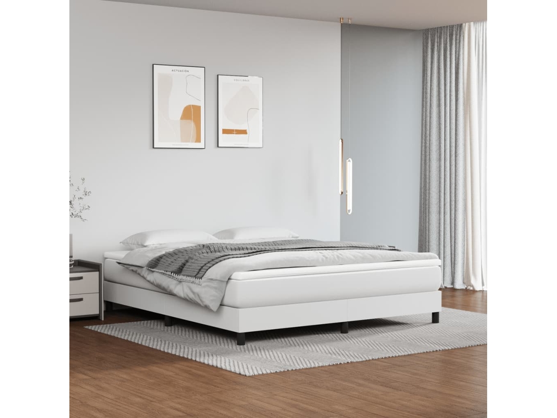 Cama Com Molas/colchão 160x200 Cm Couro Artificial Branco
