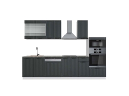 Cozinha Fame-Line, 300 cm com armário alto, PT Antracite, Casa de campo antracite/branco, Vicco