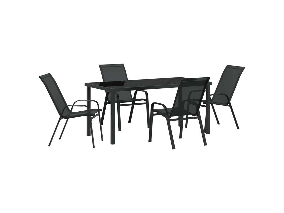 Conjunto 5 De Jantar Para Jardim Vidaxl Preto Textileno E Aço