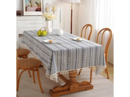 Toalha De Mesa Estilo Étnico Poliéster Algodão Boêmio Pop Retangular À Prova De Poeira Toalha De Mesa De Café Capa Toalha Azul Pop Borla