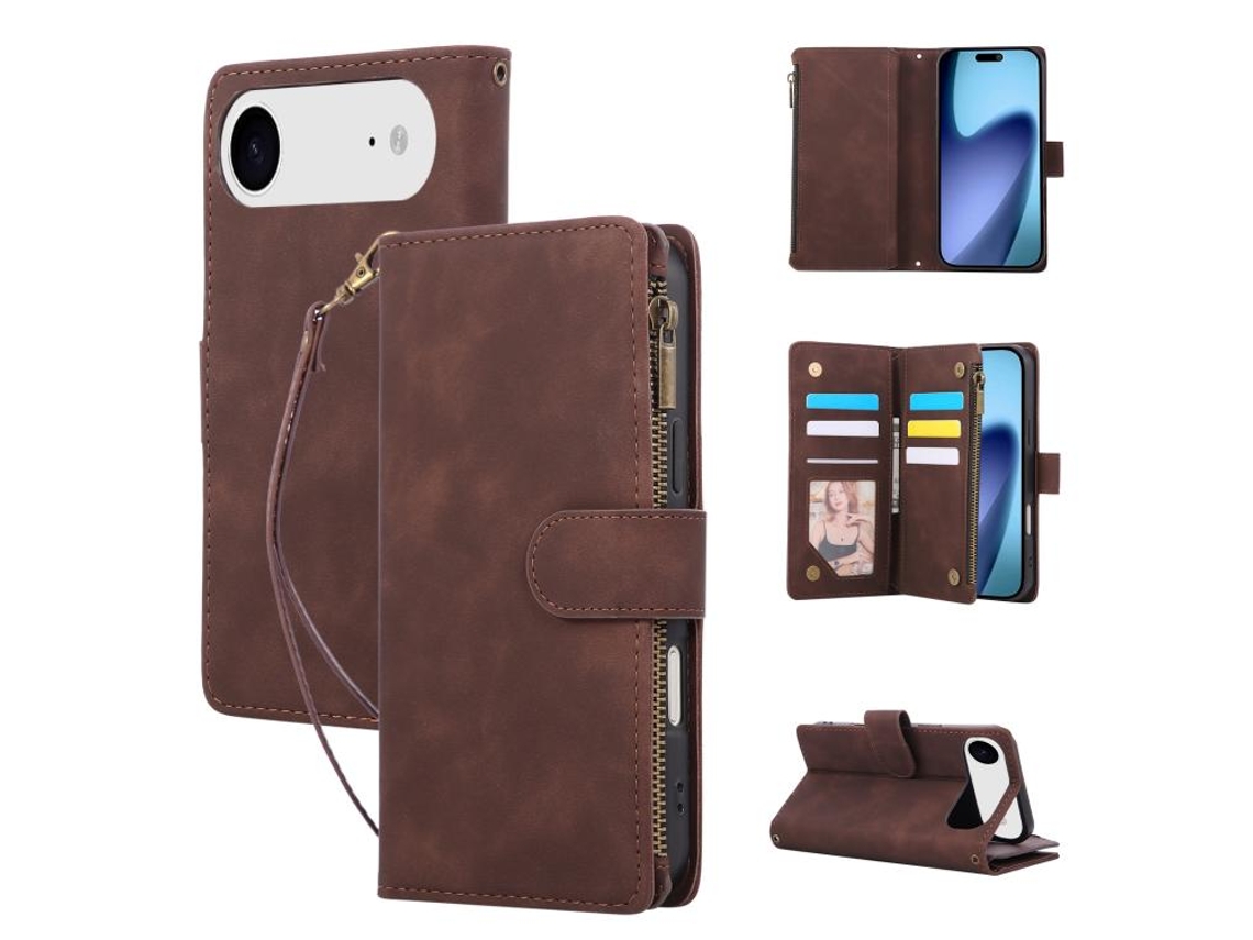 Capa Para Iphone 17 Air - Em Couro Com Bolso Multifuncional Para Vários Cartões