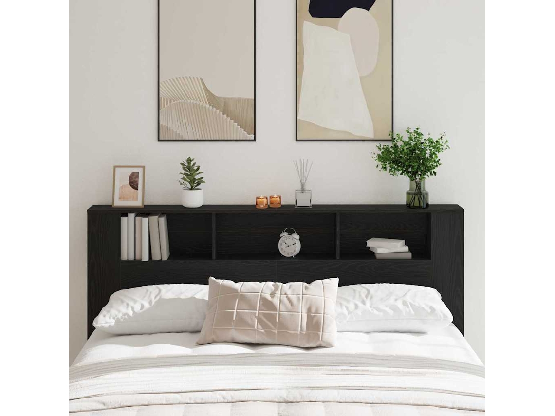 Vidaxl Cabeceira Com Armário Carvalho Preto 200 X 18,5 X 102,5 Cm