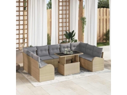 Vidaxl Conjunto De Sofá De Jardim 10 Unid. Bege E Cinza Claro Vime Pe