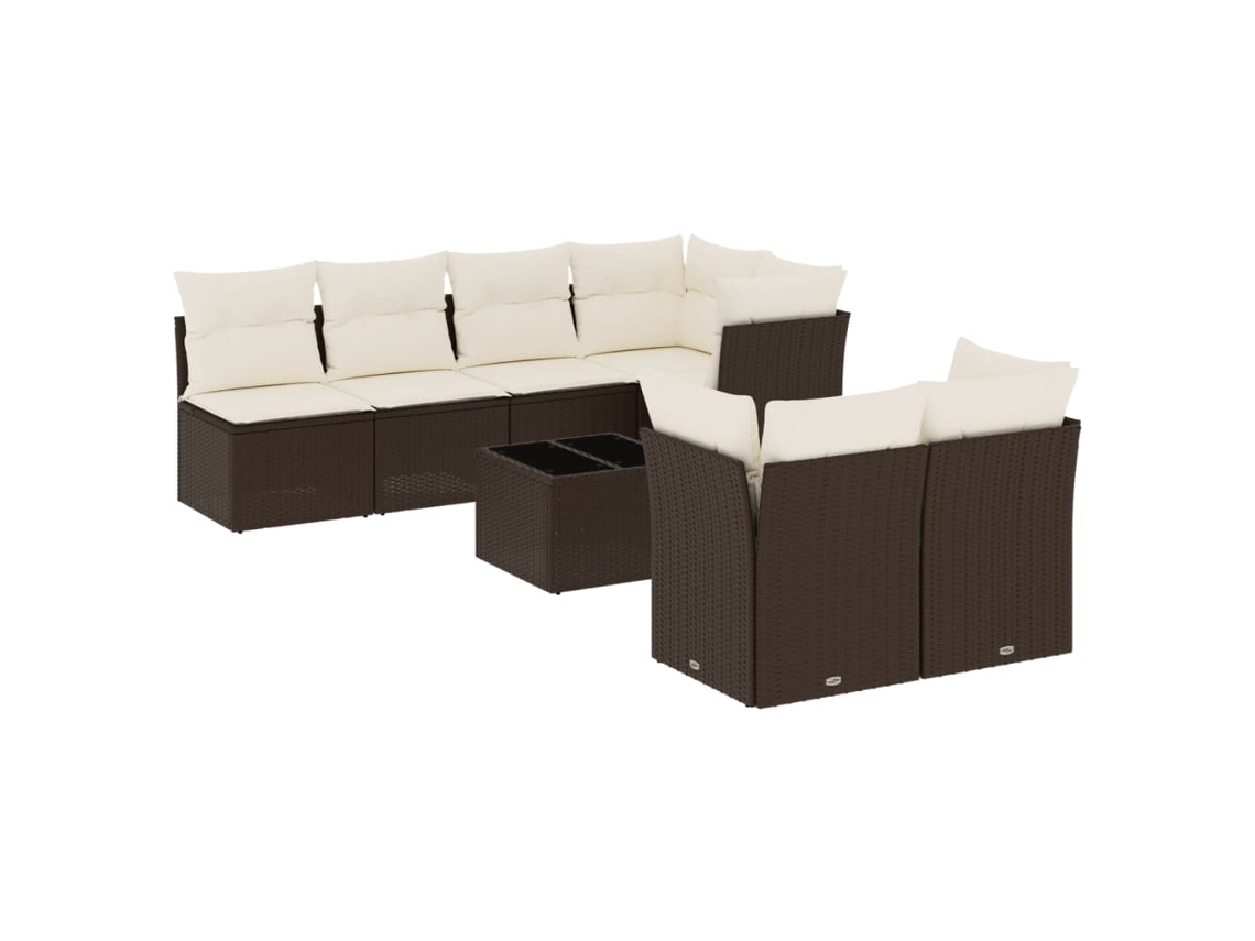 Conjunto de 8 Sofás de Jardim com Almofadões Vime Pe Castanho MAISON EXCLUSIVE (8 pcs)