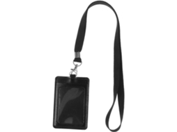 Porta Crachá Vertical Em Couro Pu Preto Com Cordão E Clipe Giratório | Com, Capa Transparente Resistente Ao Desgaste