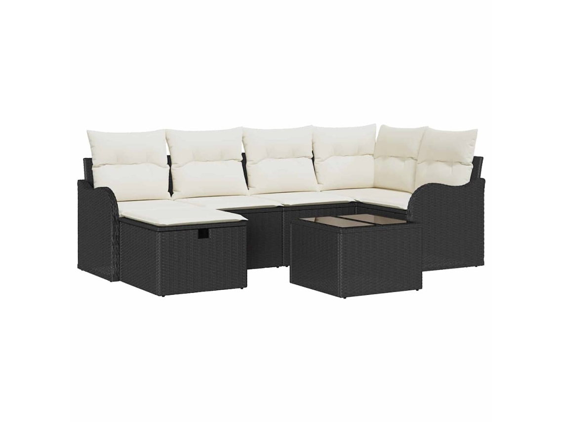 Maison Exclusive - Conjunto De Sofá De Jardim 7 Pcs Preto E Creme Rattan Sintético