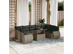 Vidaxl 10 Pcs Conjunto Sofás De Jardim C/ Almofadões Vime Pe Cinzento