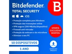 Software BITDEFENDER Total Security (10 Dispositivos - 1 ano - PC, Mac, Smartphone e Tablet - Formato Digital)