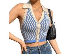 Top Cropped Y2k para Mulher de Tricô com Gola Halter e Sem Costas