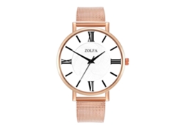Relógio de Pulso Feminino de Quartzo com Pulseira de Malha Cor Rosa Ouro Estilo Casual