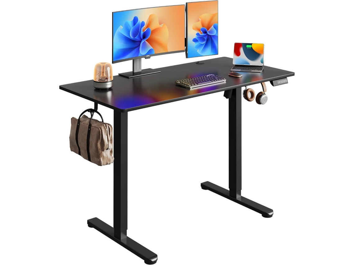 Secretária De Altura Regulável Devaise 120×60 Cm, Tampo Monobloco, Motor Silencioso Com 3 Memórias, Secretária Sentado-em-pé Ergonómica, Preta