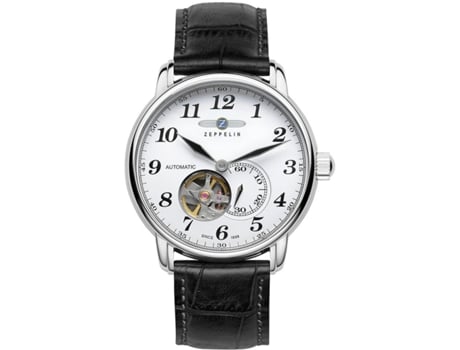 ZEPPELIN Preto Couro Genuíno Lz127 Graf ZEPPELIN Preto Couro Genuíno 7666-1 Relógio para Homem