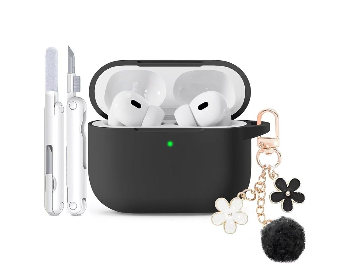 Capa de Silicone para Airpods 1/2 com Chaveiro Brilhante e Kit de Limpeza Preto PANOONA