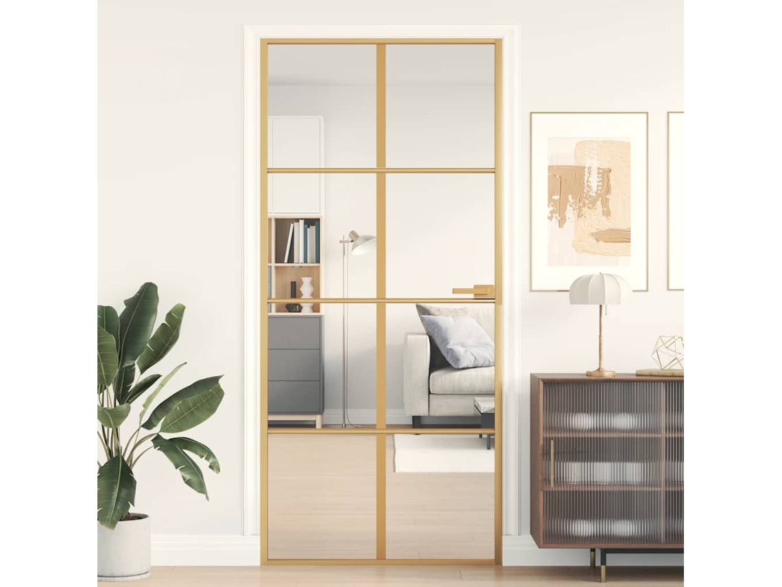 Vidaxl Porta Interior 93x201,5 Cm Vidro Temperado E Alumínio Dourado
