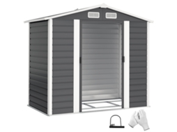 Casinha CHEZMOI metálica com portas de correr e fechadura com chaves, 2,1 X 1,2 X 1,9 m (Cinza escuro)