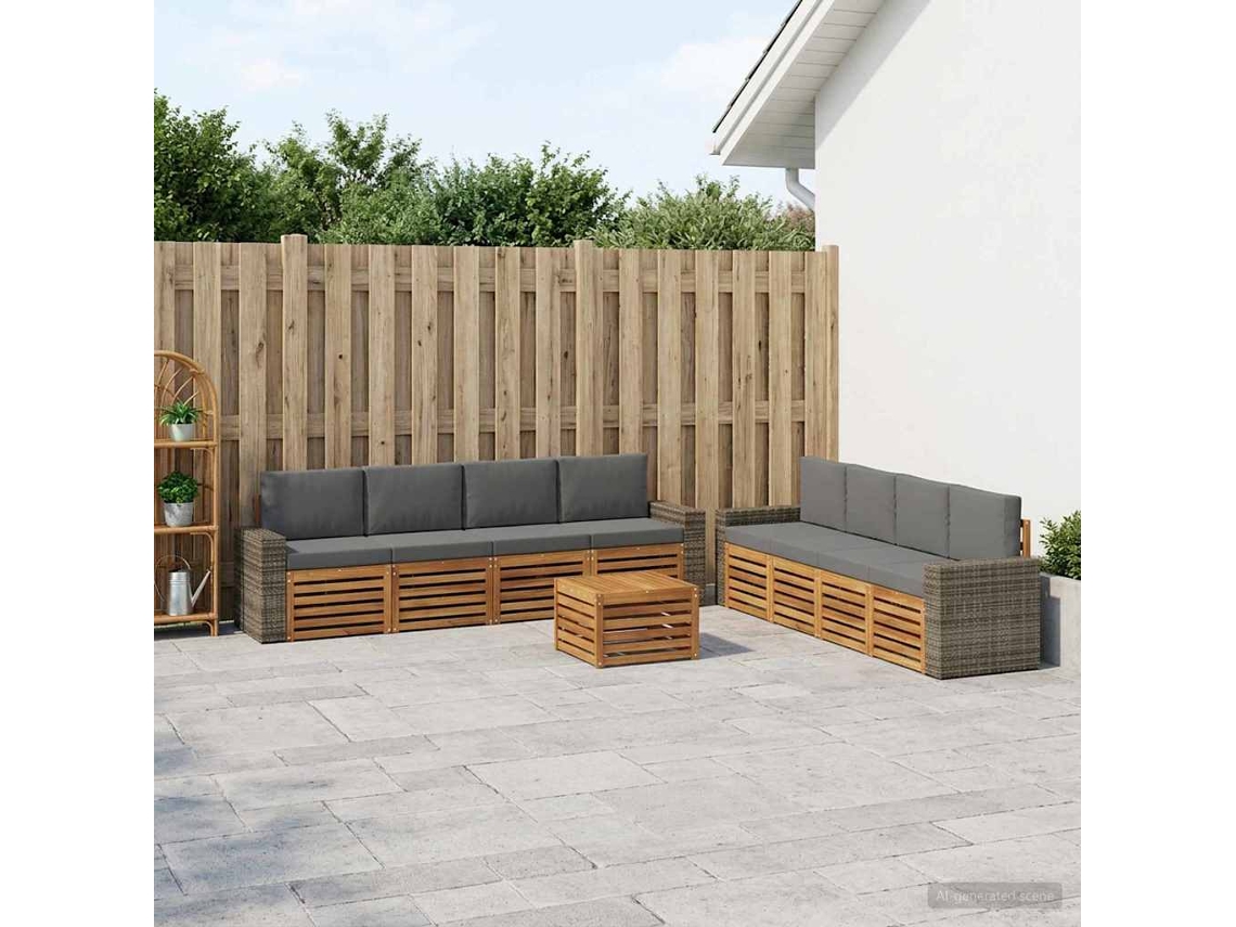 Vidaxl Conjuntos De Sofás Com Almofada 9 Pcs Madeira Sólida De Acácia
