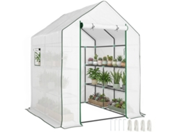 Estufa de Jardim Pequena de 3 Níveis com 6 Prateleiras Porta Enrolável e Capa de Pe 140x143x190cm Branco BTFORUS