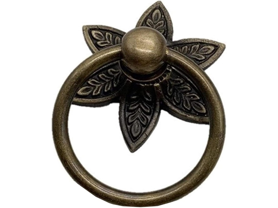 Puxador De Gaveta Antigo Com Argola Giratória, Puxador De Cobre Em Formato Concha, Puxador De Porta Madeira Com Argola