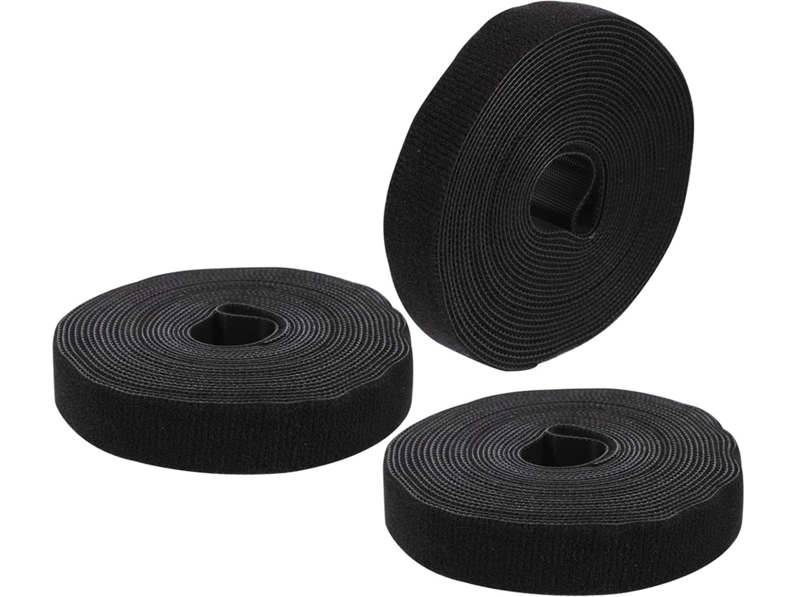 Stobaza 3 Rolos de Presilhas Cabo em Poliéster Preto com Fecho Velcro Dupla Face para Organizar Cabos Áudio e
