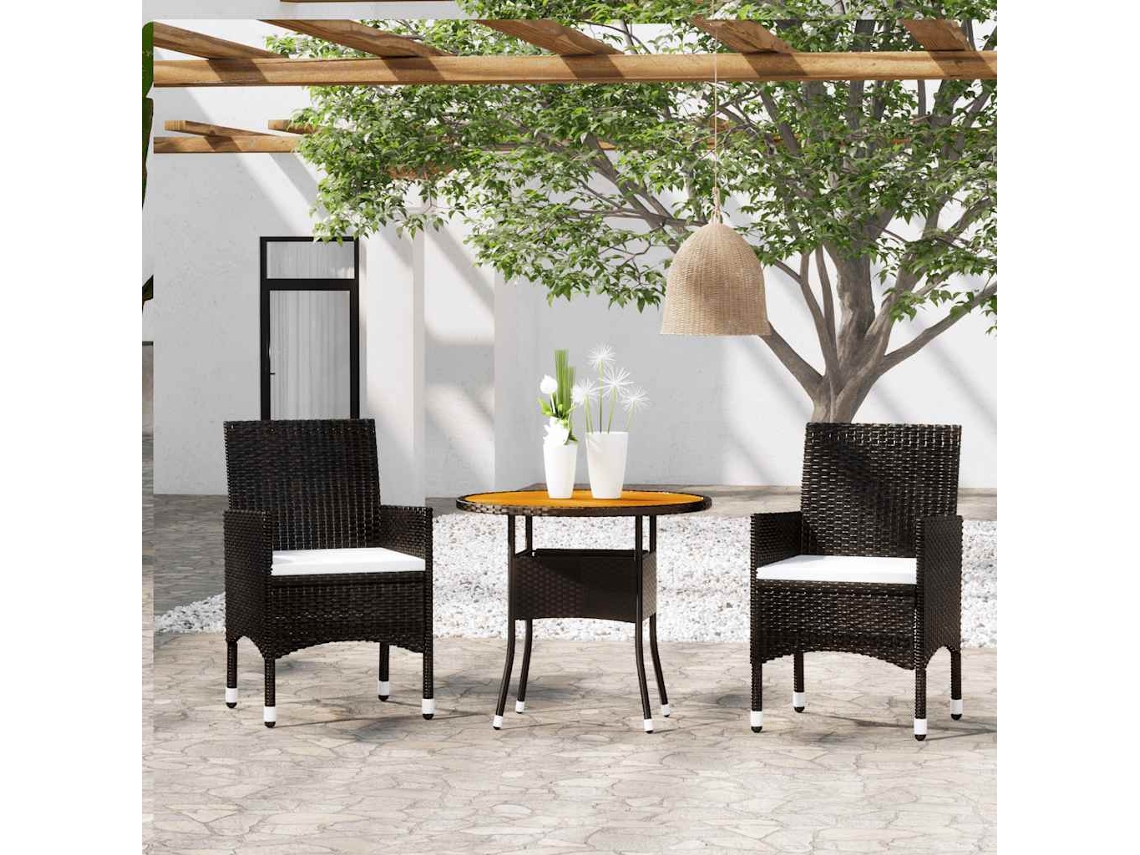 Vidaxl 3 Pcs Conjunto De Jantar Para Jardim Vime Pe Preto