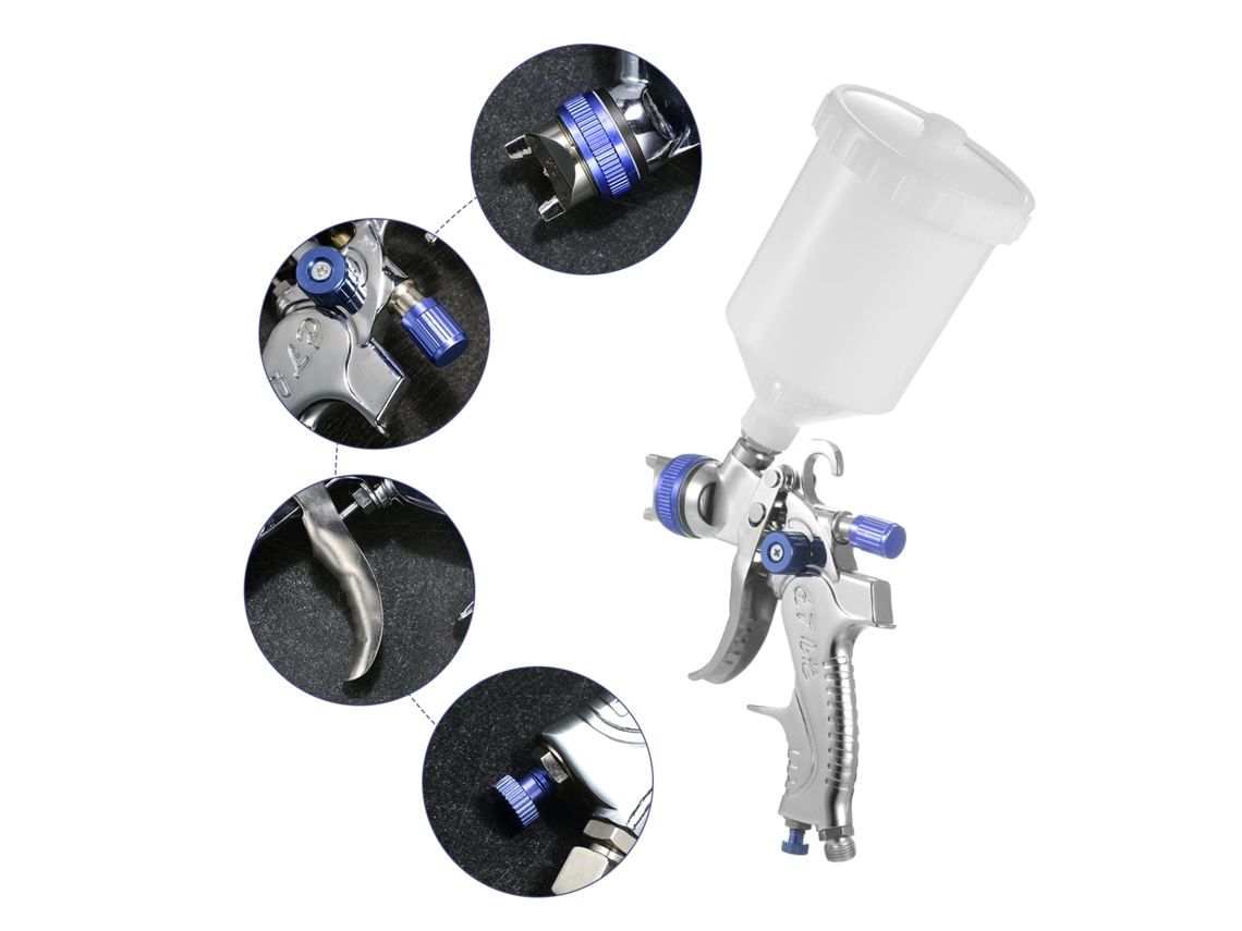 Laxiscreed Pistola De Pintura A Ar Hvlp Com Copo De 600ml E Bicos De Diversos Tamanhos