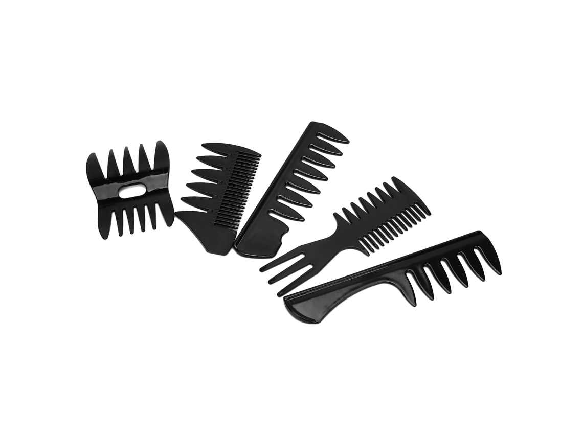 2026 conjunto de 5 Pentes para Cabelo Masculino de Barbear Profissional Pente de Cabeça com Dentes Largos Preto