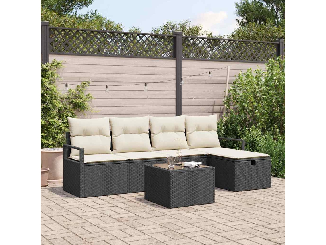 Vidaxl Conjunto De Sofás 6 Unid. 5-número De Lugares Preto E Creme