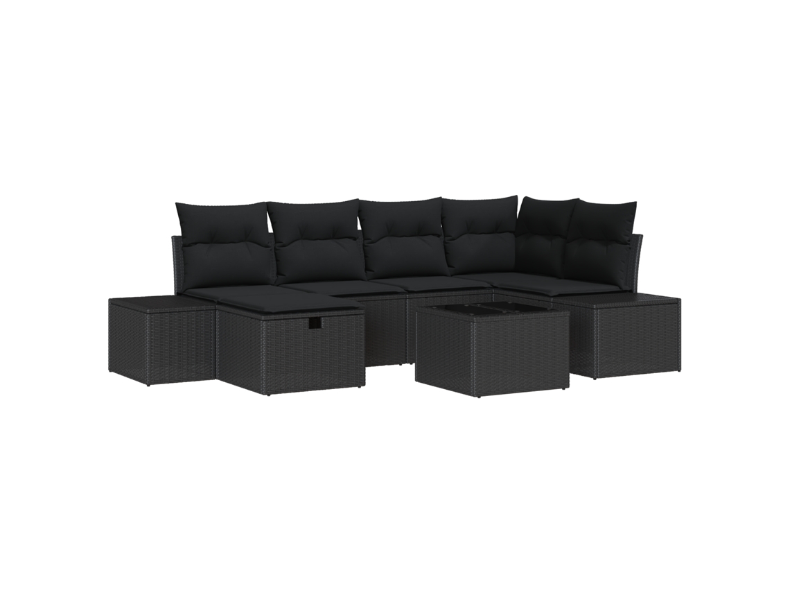 Conjunto 6 Sofá De Jardim Vidaxl Preto Vime Pe (264 X 154 X 85 Cm)