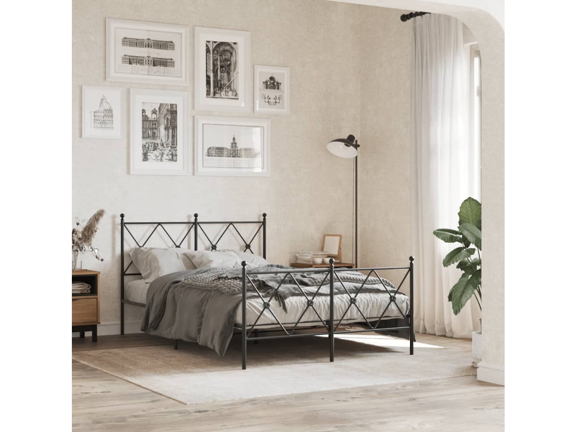 Cama com Cabeceira e Pés PANGSHIYUAN Madeira Metal Preto (90.5x196x125cm)