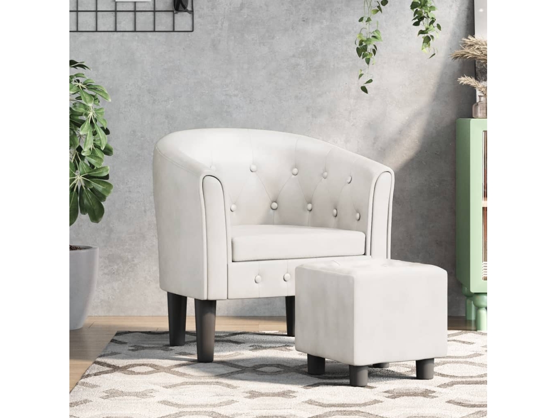 Vidaxl Poltrona Com Apoio De Pés Couro Artificial Branco