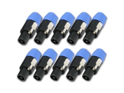 Conjunto de 10 Conectores Speakon Macho 2 Pinos Compatíveis com Cabos Áudio para Alto falantes. AQUAFORGE