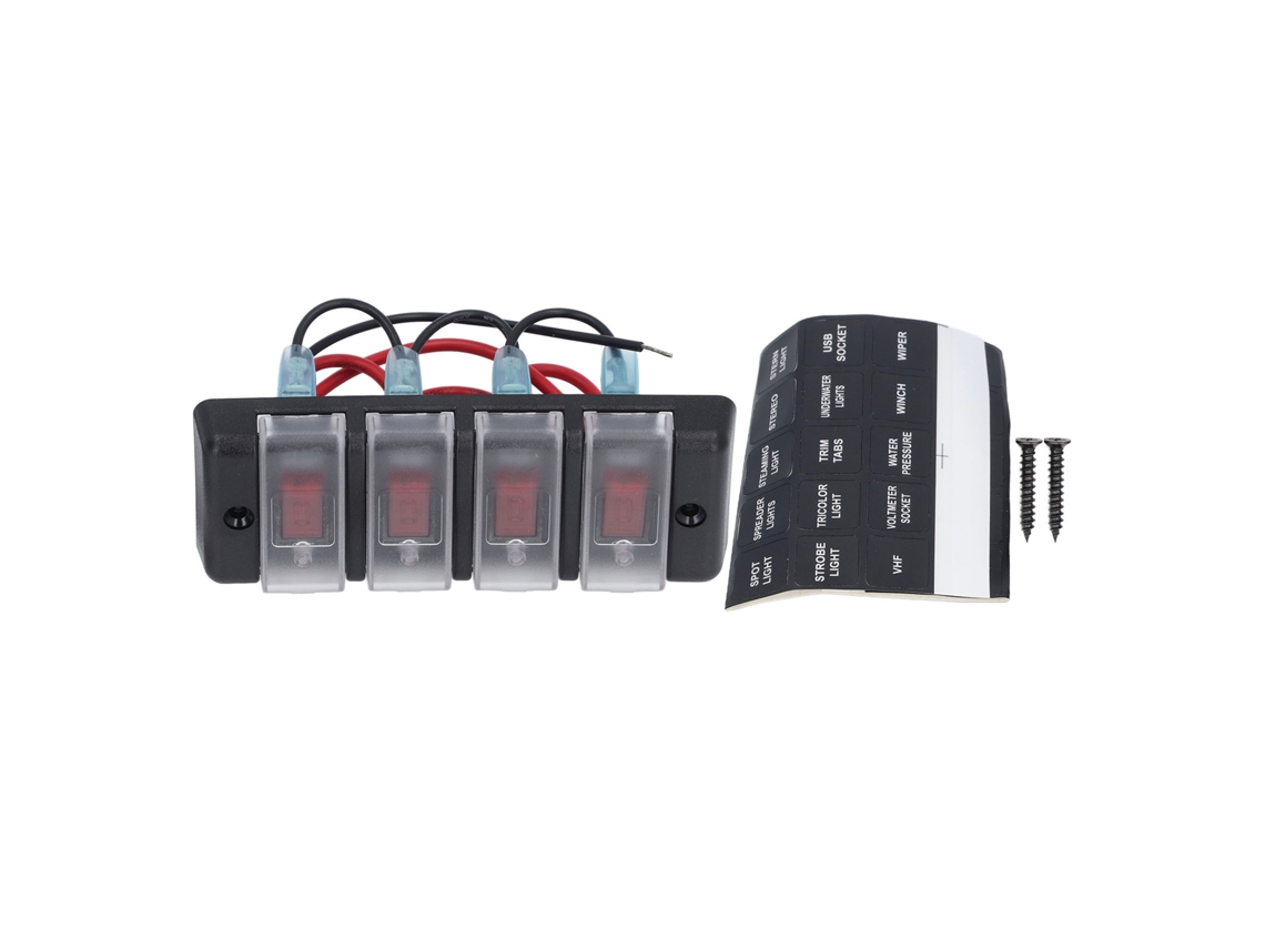 Painel De Interruptores Rocker 4 Gangs À Prova D'água 4 Led Vermelhos Dc12v 16a