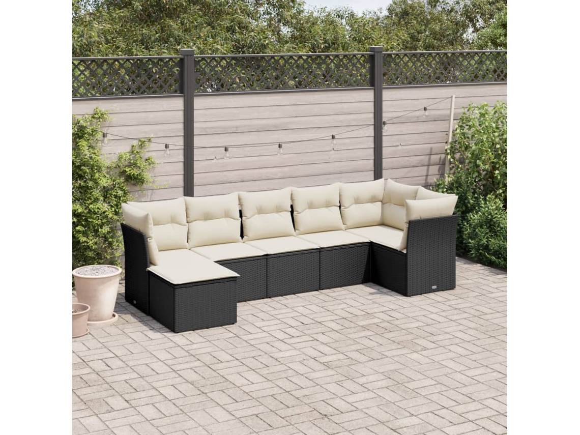 Vidaxl 7 Pcs Conjunto De Sofás P/ Jardim C/ Almofadões Vime Pe Preto