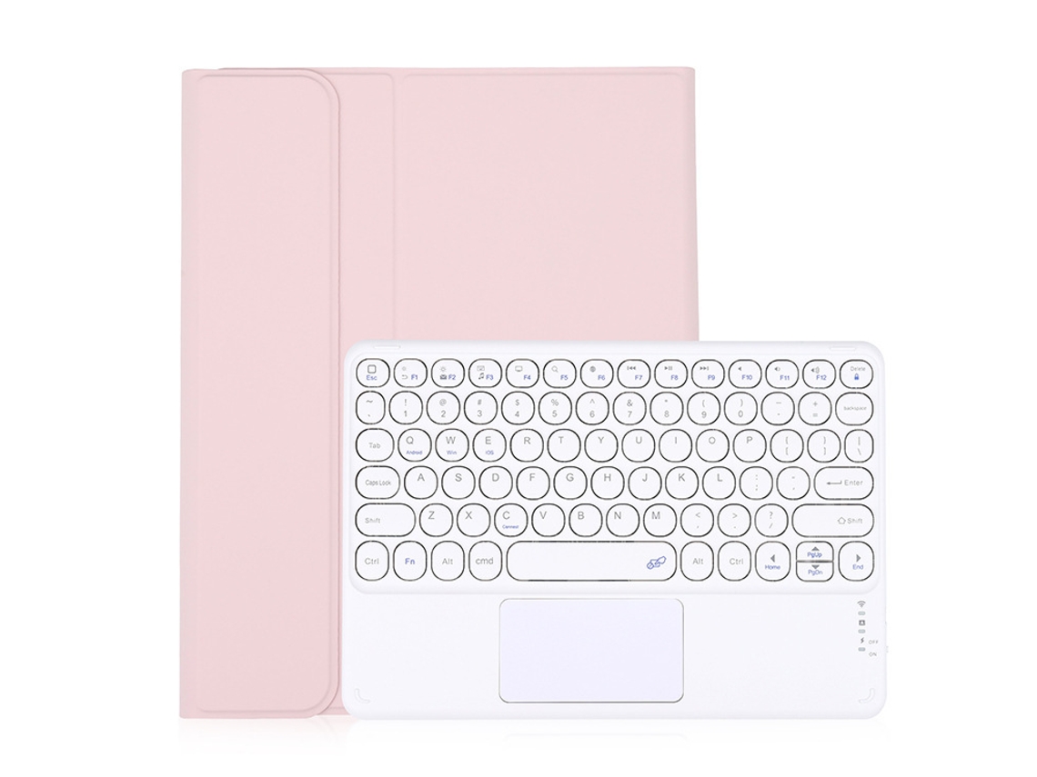 Capa de Teclado Bluetooth para iPad 10.2 XIAOMOYU com tampa redonda, rosa e branco