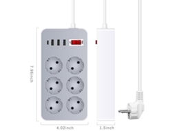 2026 barramento de Energia 10 em 1 com 6 Tomadas e 4 Portas Usb Cordo de 1,2m Plugue Eu para Lar Escritório Hotel