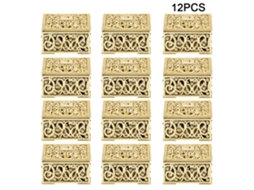 12pcs Caixa de Doces Plástica Oca Quadrada Dourada para Casamento Aniversário Decoração Festa Presente | S/MARCA