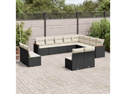 Vidaxl 12 Pcs Conjunto De Sofás De Jardim C/ Almofadões Vime Pe Preto