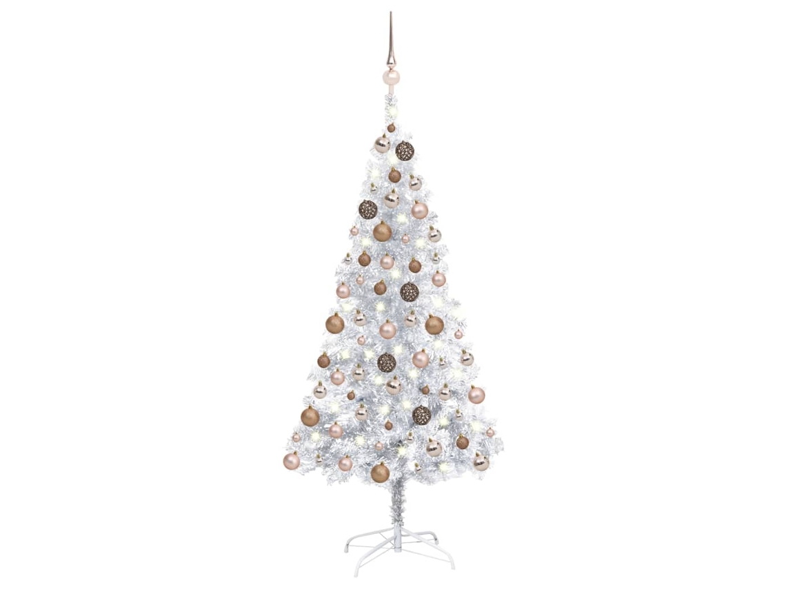 Árvore Natal VIDA XL artificial pré-iluminada c/bola PET prateado ((120 cm))
